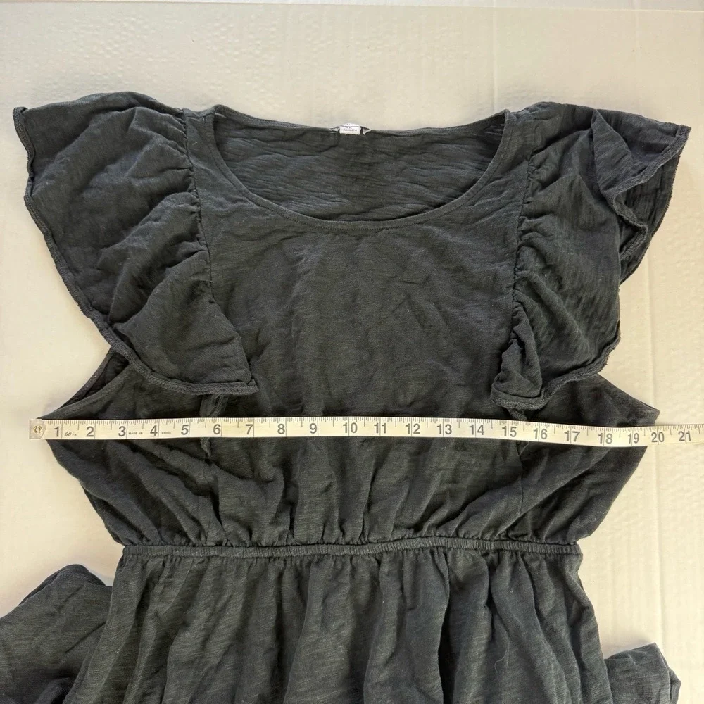 J.Crew Black Ruffle Cap Sleeve‎ Elastic Waist Tiered Stretch Knit Dress XL